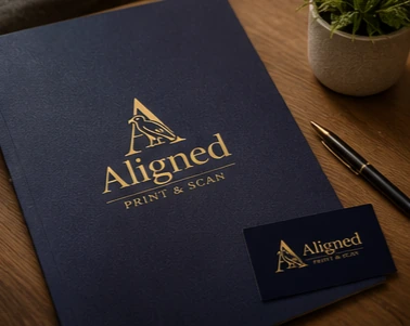 Aligned Print and Scan branded folder prepared for business records