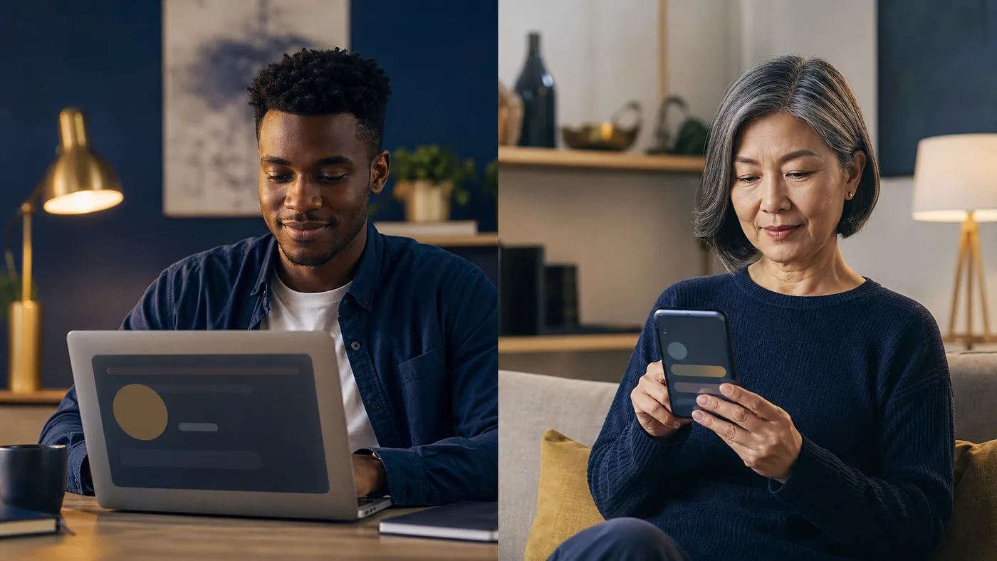 People using a laptop and phone for secure identity verification