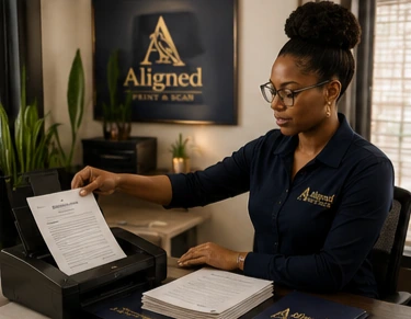 Professional document scanning equipment in a secure workspace